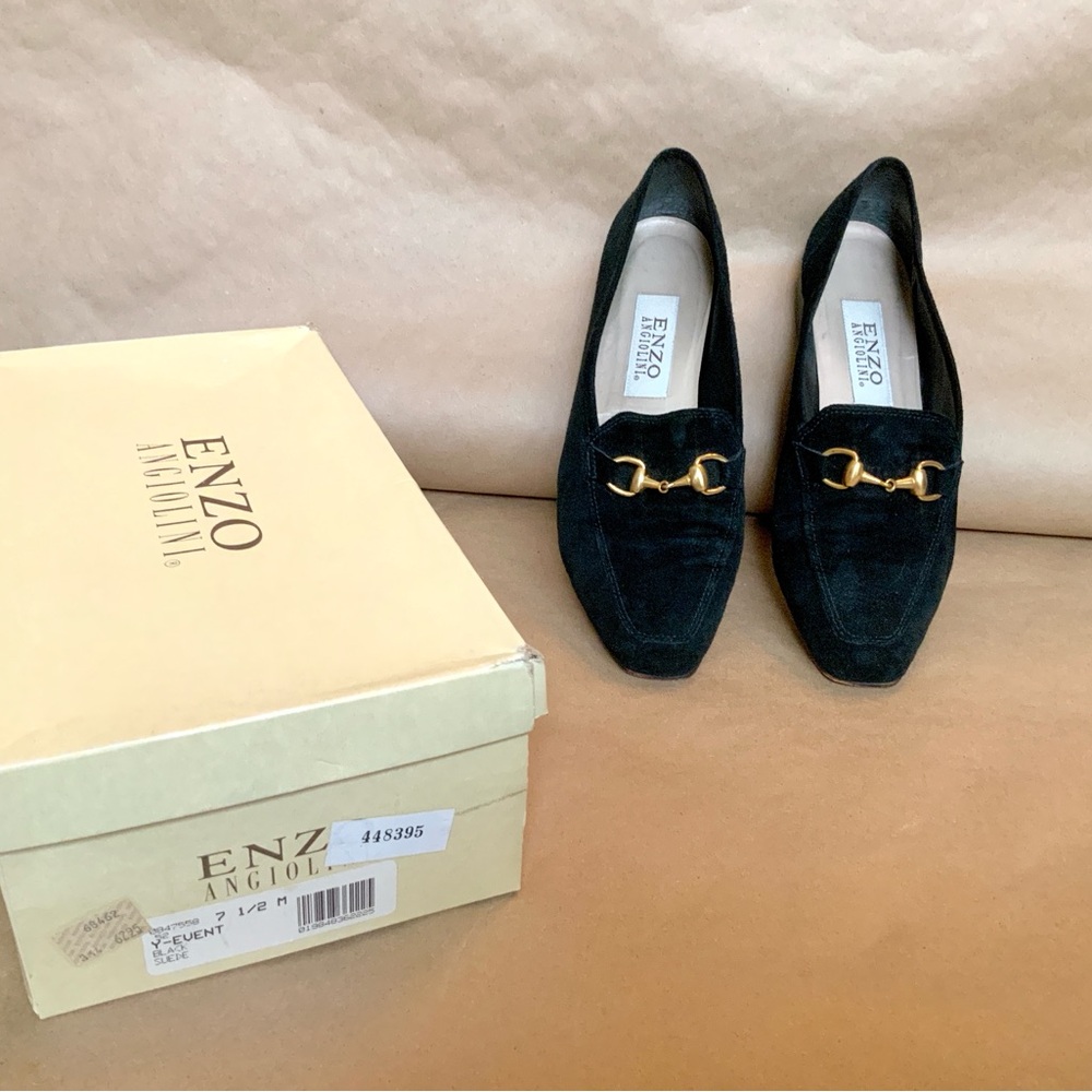 Enzo Angiolini Black Loafers with Gold Accent